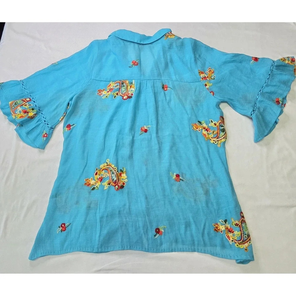 Figueroa & Flower Women Sz M Embroidered Peasant Blouse Boho Cottagecore Hippie - Picture 6 of 6